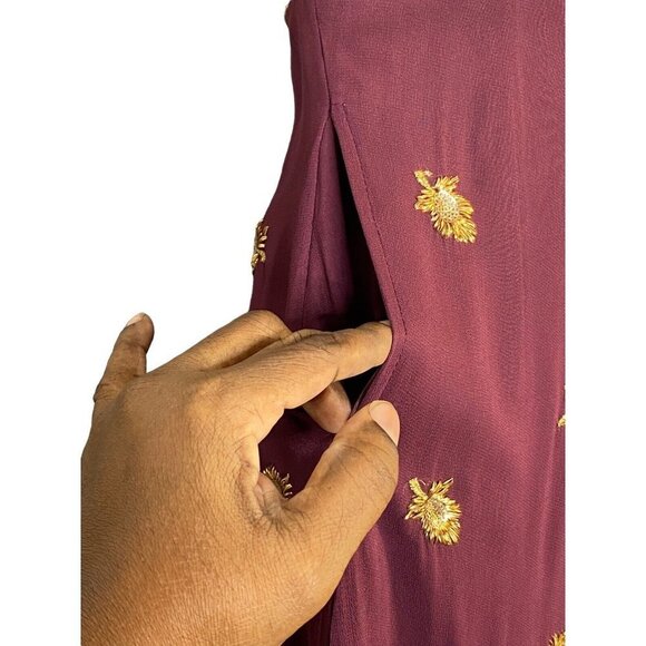 Sani Womens Maxi Dress Maroon Side Pockets Printed Details‎ Size Small - Picture 5 of 10